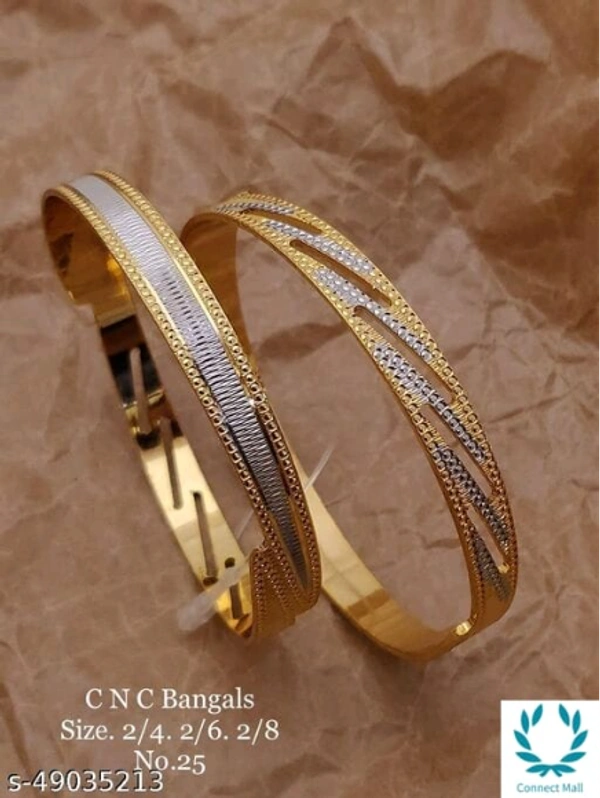 Metal  Stylish Bangles Combination of Sliver and Gold Plating - 2.8